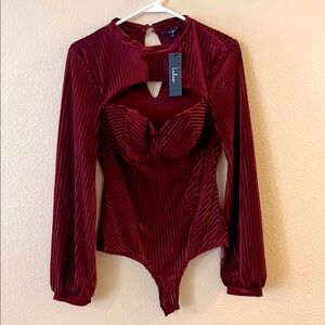 Lulu's Always Alluring Burgundy Long Sleeve Bodysuit